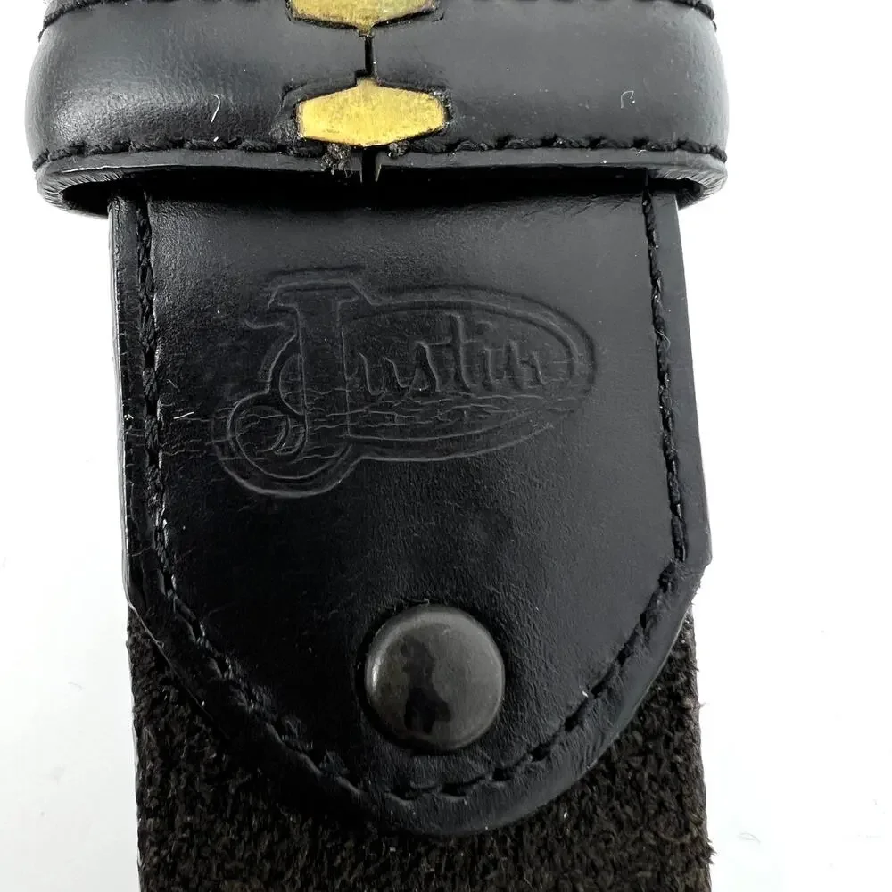 Vintage Justin Black Leather Belt Diamond Conchos Size 32